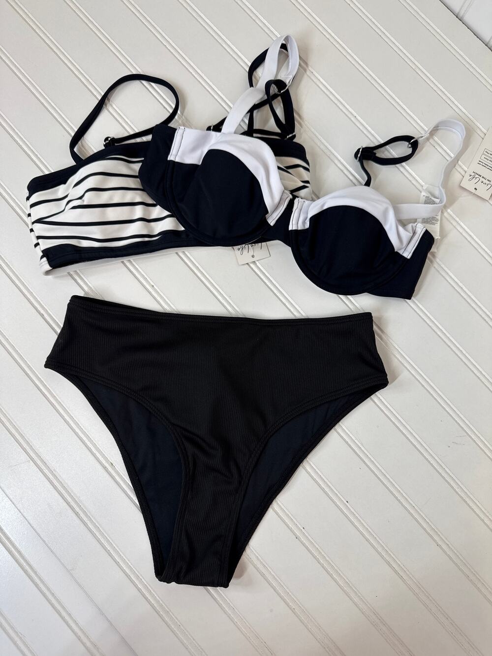 NWT Cupshe 2 PC Swimsuit - Bandeau Colorblocked Top & High Waist Bottom BUNDLE S